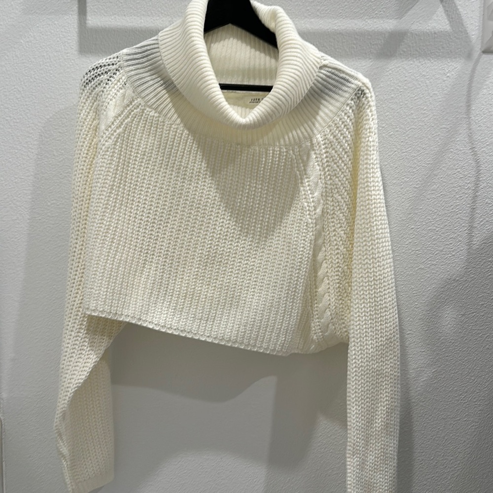 12th tribe crop white cable knit sweater